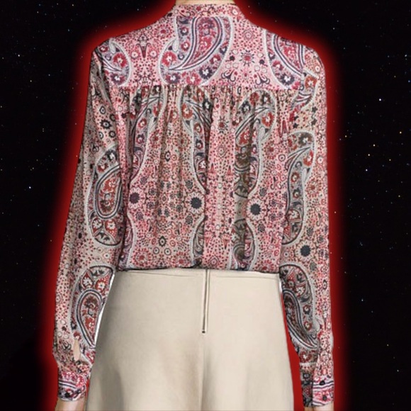 Alice + Olivia ‘Anabel’ Multicolor Burgundy Bohemian Paisley Pussybow Top Size S - Picture 4 of 16